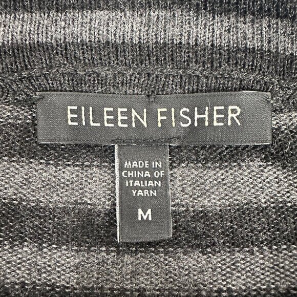 Eileen Fisher Womens Medium Striped Cowl Neck Sweater Top Black & Gray - Picture 3 of 5
